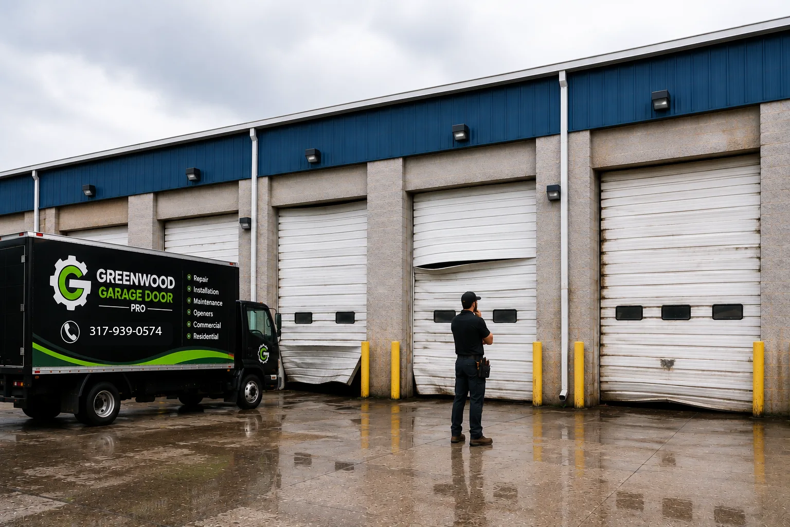 Commercial Garage door before service