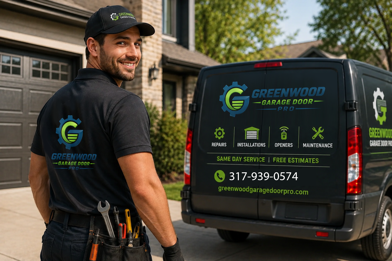 Emergency garage door repair technician responding in Greenwood