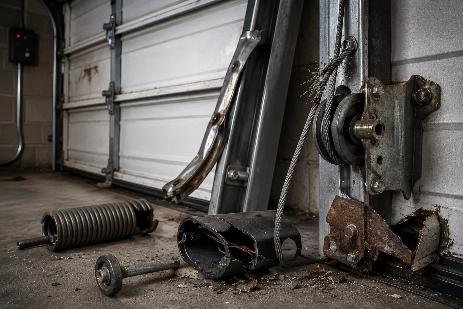 Garage door parts before replacement